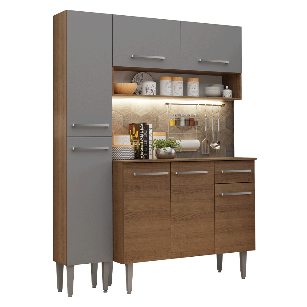 Cocina Compacta 137 cm Emilly Marrón/Gris 012