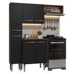 Cocina Compacta 156 cm 6 Puertas 1 Nicho Abierto Marrón/Negro Emilly Madesa