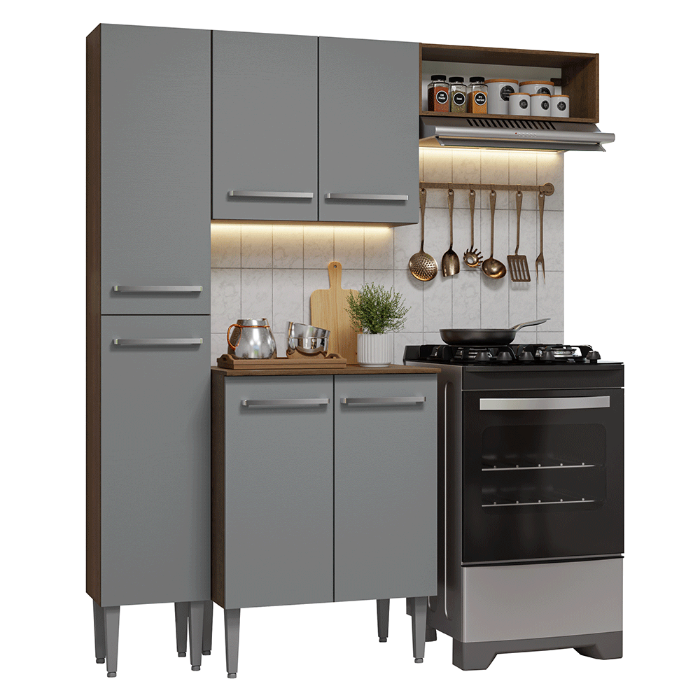 Cocina Compacta 156 cm Emilly Marrón/Gris 01