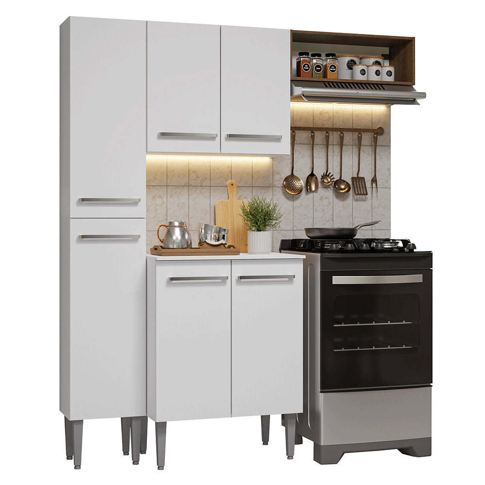 Cocina Compacta 156 cm Emilly Blanco/Marrón 01