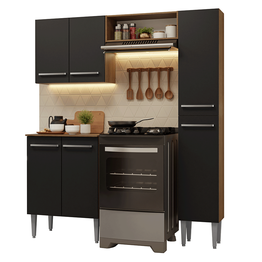 Cocina Compacta 156 cm Emilly Marrón/Negro 02