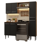 Cocina Compacta 156 cm 6 Puertas 1 Nicho Abierto Marrón/Negro Emilly Madesa