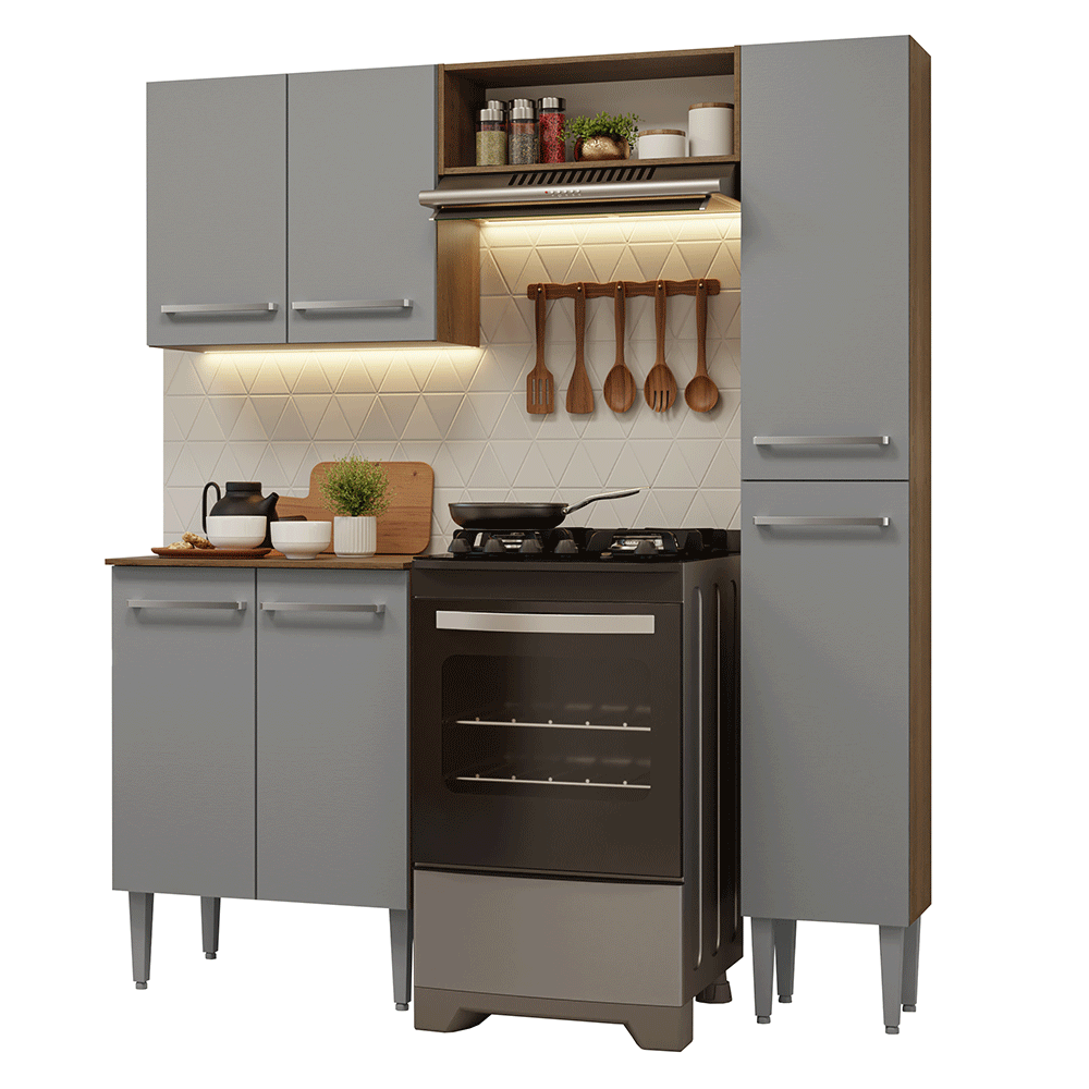 Cocina Compacta 156 cm Emilly Marrón/Gris 02