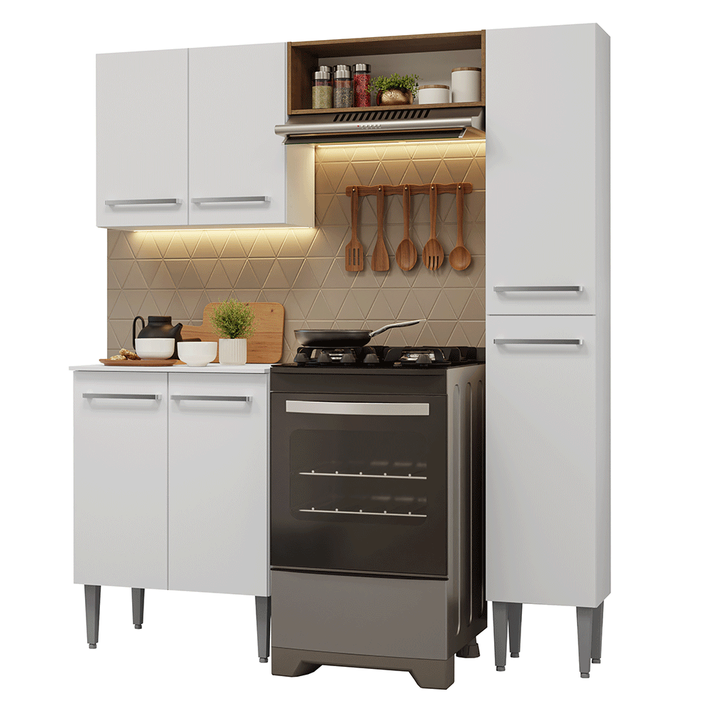 Cocina Compacta 156 cm Emilly Blanco/Marrón 02