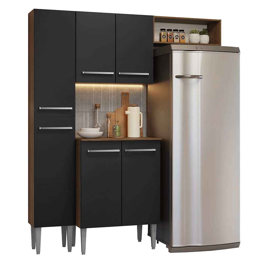 Cocina Compacta 156 cm Emilly Marrón/Negro 03