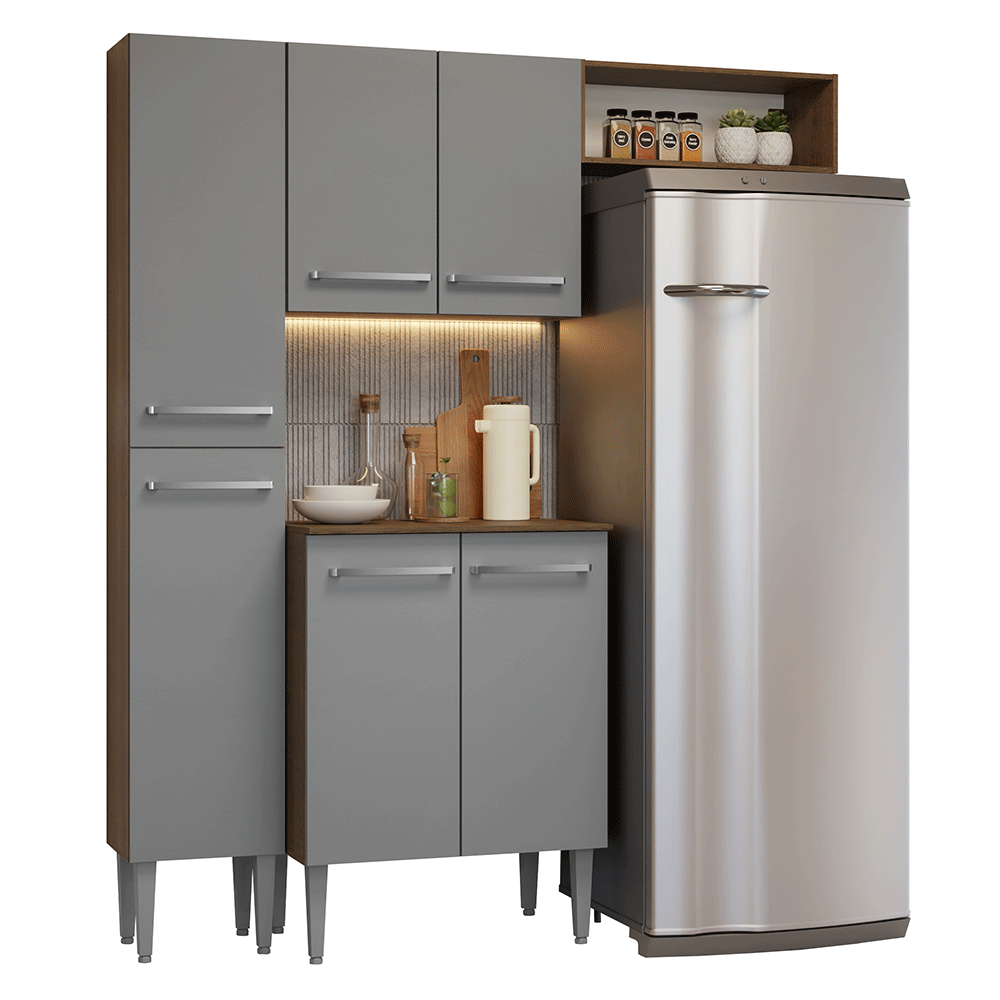 Cocina Compacta 156 cm Emilly Marrón/Gris 03