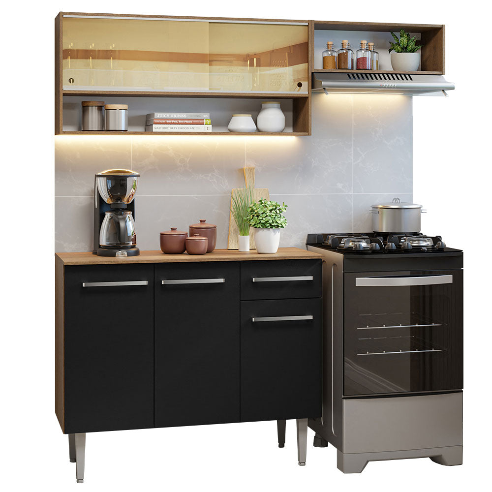Combo de Cocina Compacta 165cm Marrón/Negro Emilly Madesa 02