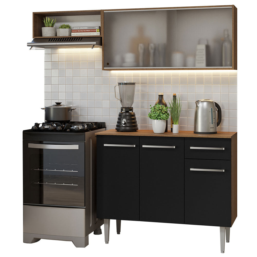 Combo de Cocina Compacta 165cm Marrón/Negro Emilly Madesa 03