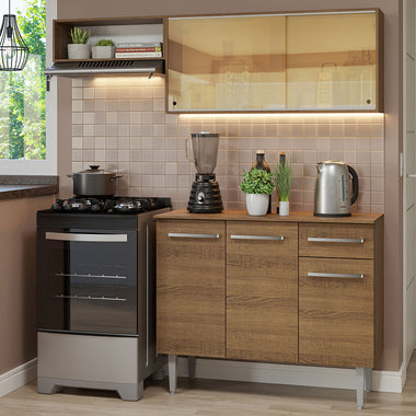 Cocina Compacta 165 cm 5 Puertas 1 Cajón Marrón Emilly Madesa