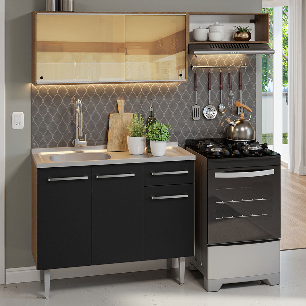 Combo de Cocina 165 cm con Bacha Emilly Marrón/Negro 06