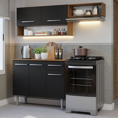 Cocina Compacta 165 cm 5 Puertas 1 Cajón Marrón/Negro Emilly Madesa