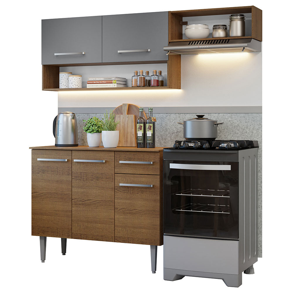 Combo de Cocina Compacta 165cm Marrón/Gris Emilly Madesa 07