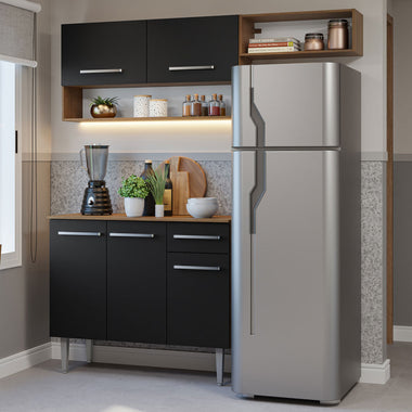 Cocina Compacta 165 cm 5 Puertas 1 Cajón Marrón/Negro Emilly Madesa