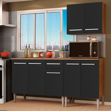 Cocina Compacta 169 cm 7 Puertas 1 Cajón Marrón/Negro Emilly Madesa