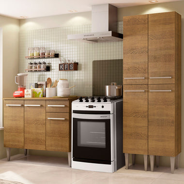 Cocina Compacta 169 cm 3 Puertas 1 Cajón Marrón Emilly Madesa