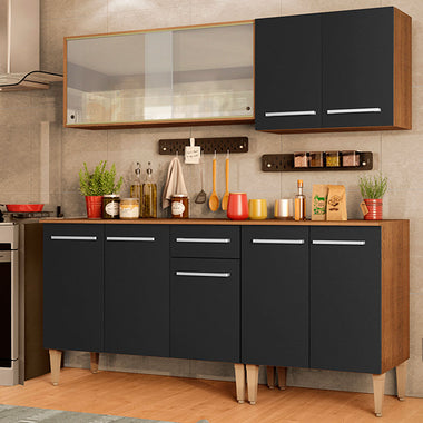 Cocina Compacta 169 cm 9 Puertas 1 Cajón Marrón/Negro Emilly Madesa