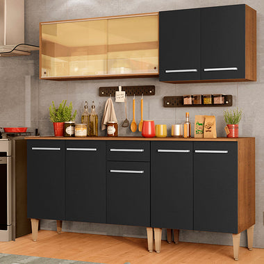 Cocina Compacta 169 cm 9 Puertas 1 Cajón Marrón/Negro Emilly Madesa