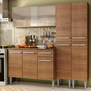 Cocina Compacta 169 cm 9 Puertas 1 Cajón Marrón Emilly Madesa