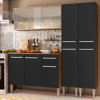 Cocina Compacta 169 cm 9 Puertas 1 Cajón Marrón/Negro Emilly Madesa