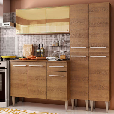 Cocina Compacta 169 cm 9 Puertas 1 Cajón Marrón Emilly Madesa