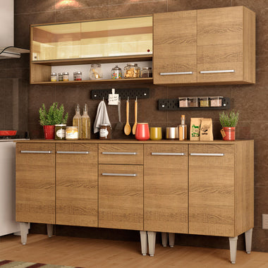 Cocina Compacta 169 cm 9 Puertas 1 Cajón Marrón Emilly Madesa