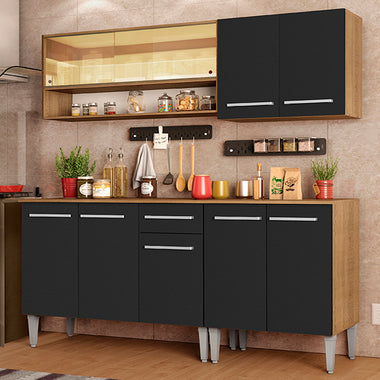 Cocina Compacta 169 cm 9 Puertas 1 Cajón Marrón/Negro Emilly Madesa