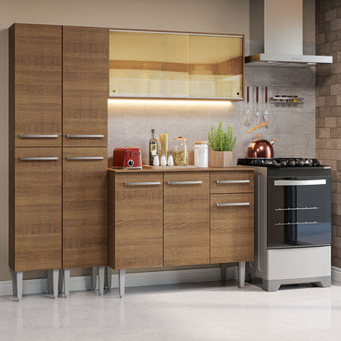 Cocina Compacta 169 cm 9 Puertas 1 Cajón Marrón Emilly Madesa