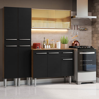 Cocina Compacta 169 cm 9 Puertas 1 Cajón Marrón/Negro Emilly Madesa