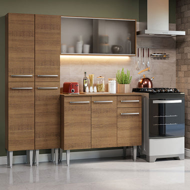 Cocina Compacta 169 cm 9 Puertas 1 Cajón Marrón Emilly Madesa