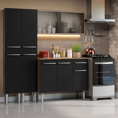 Cocina Compacta 169 cm 9 Puertas 1 Cajón Marrón/Negro Emilly Madesa