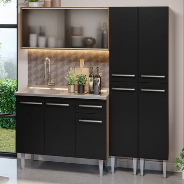 Cocina Compacta 169 cm 9 Puertas 1 Cajón Marrón/Negro Emilly Madesa