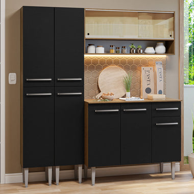 Cocina Compacta 169 cm 9 Puertas 1 Cajón Marrón/Negro Emilly Madesa