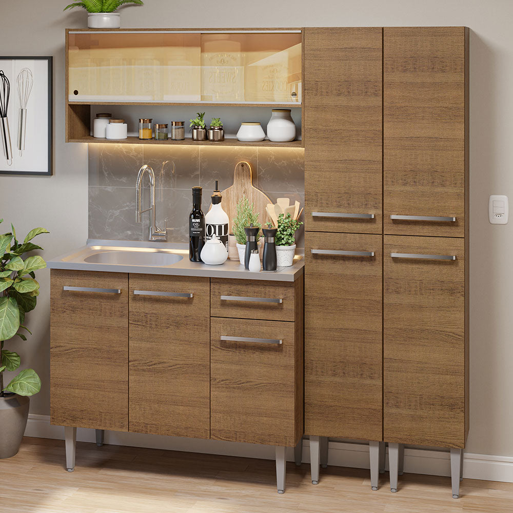 Cocina Compacta con Bacha 169 cm Emilly Marrón 14