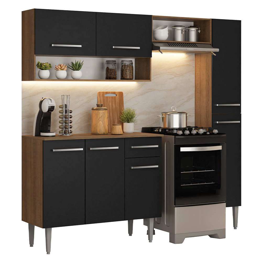 Cocina Compacta 197 cm Emilly Marrón/Negro 01