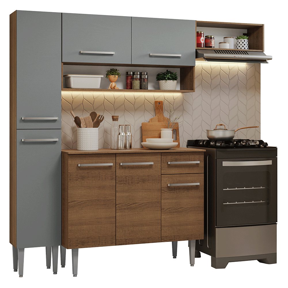 Cocina Compacta 197 cm Emilly Marrón/Gris 02