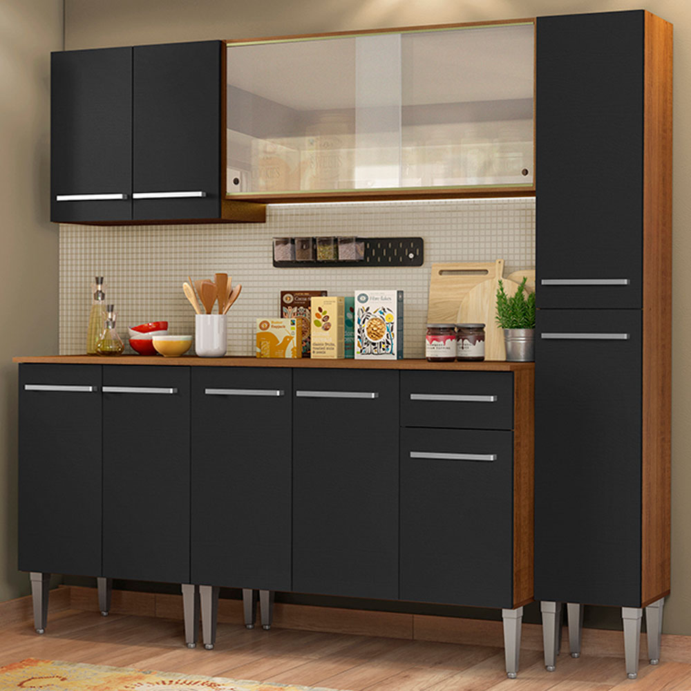 Combo de Cocina 201cm Marrón/Negro Emilly Fast Madesa 02