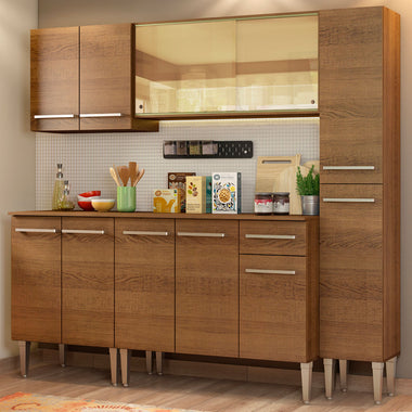 Combo completo de Cocina 201 cm 11 Puertas 1 Cajón Marrón Emilly Madesa