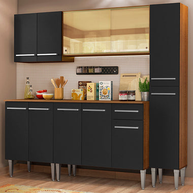 Combo completo de Cocina 201 cm 11 Puertas 1 Cajón Marrón/Negro Emilly Madesa