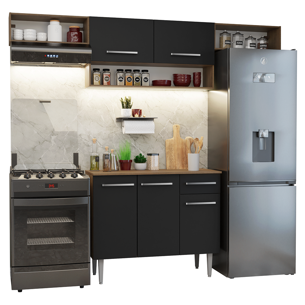Combo completo de Cocina 225cm Marrón/Negro Emilly 01
