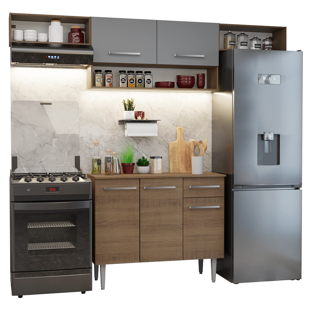 Combo completo de Cocina 225cm Marrón/Gris Emilly 01