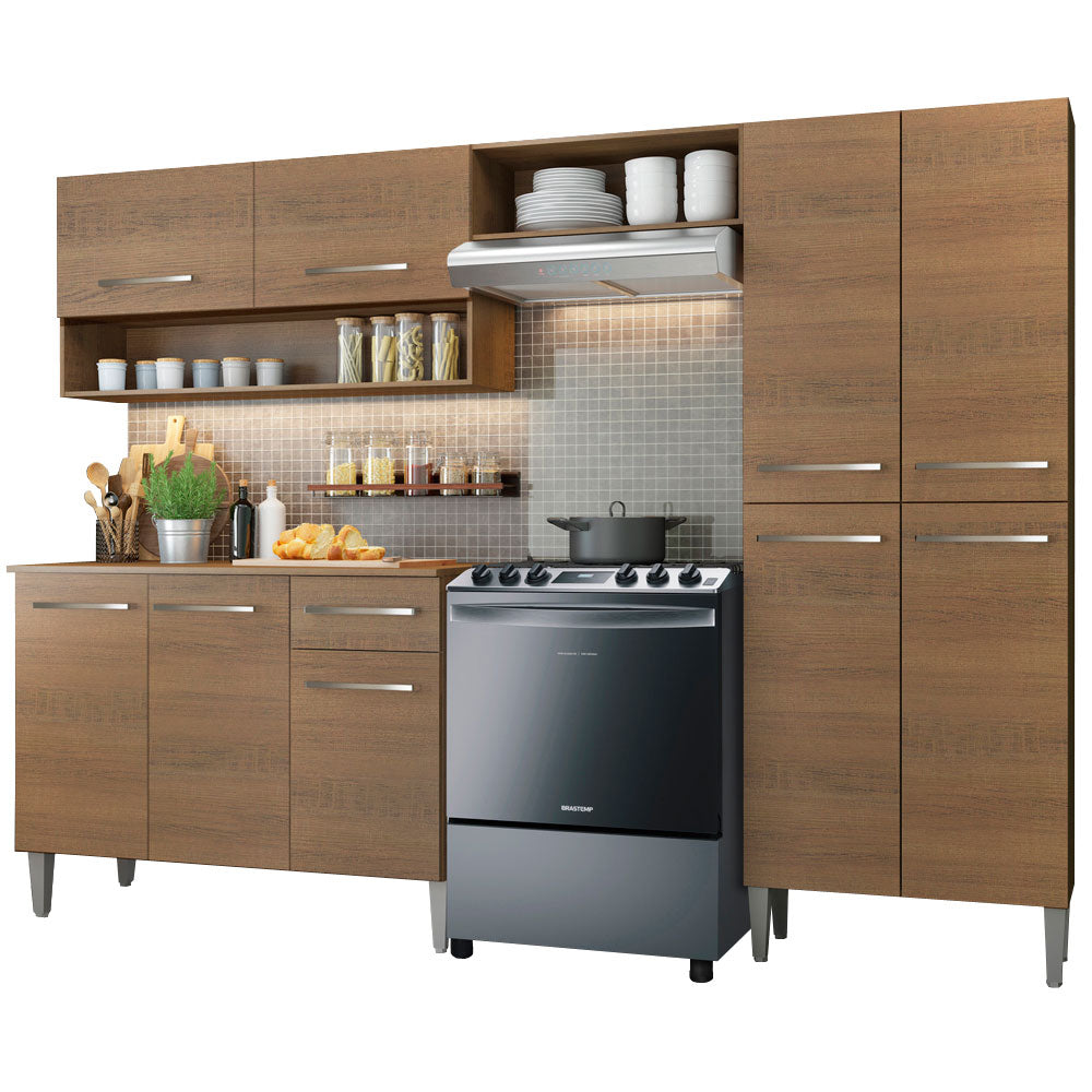 Combo completo de Cocina 229 cm 9 Puertas 1 Cajón Marrón Emilly Madesa