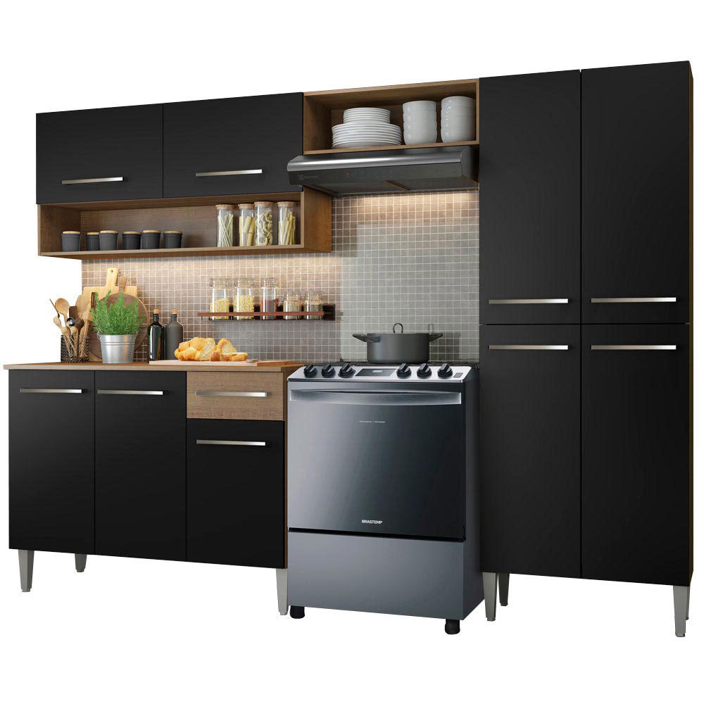 Combo completo de Cocina 229cm Marrón/Negro Emilly Pop 02