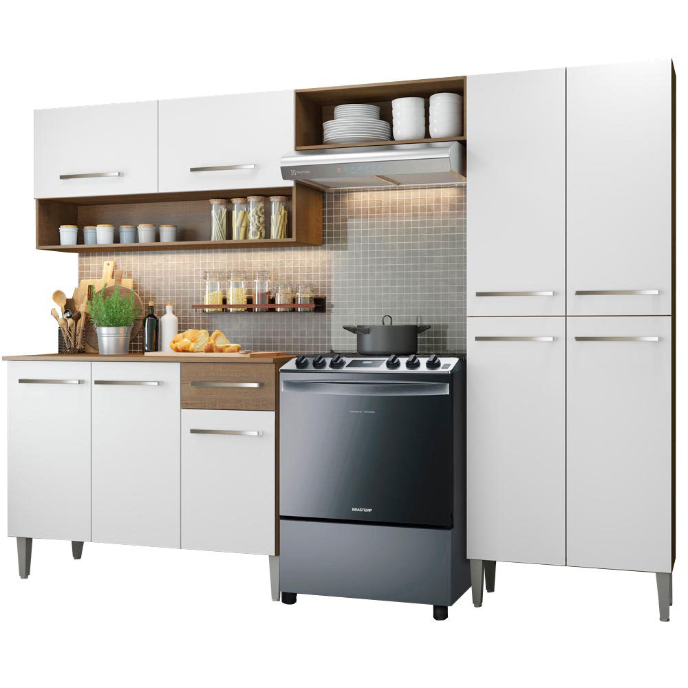 Combo completo de Cocina 229 cm 9 Puertas 1 Cajón Marrón/Blanco Emilly Madesa