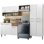 Combo completo de Cocina 229 cm 9 Puertas 1 Cajón Marrón/Blanco Emilly Madesa