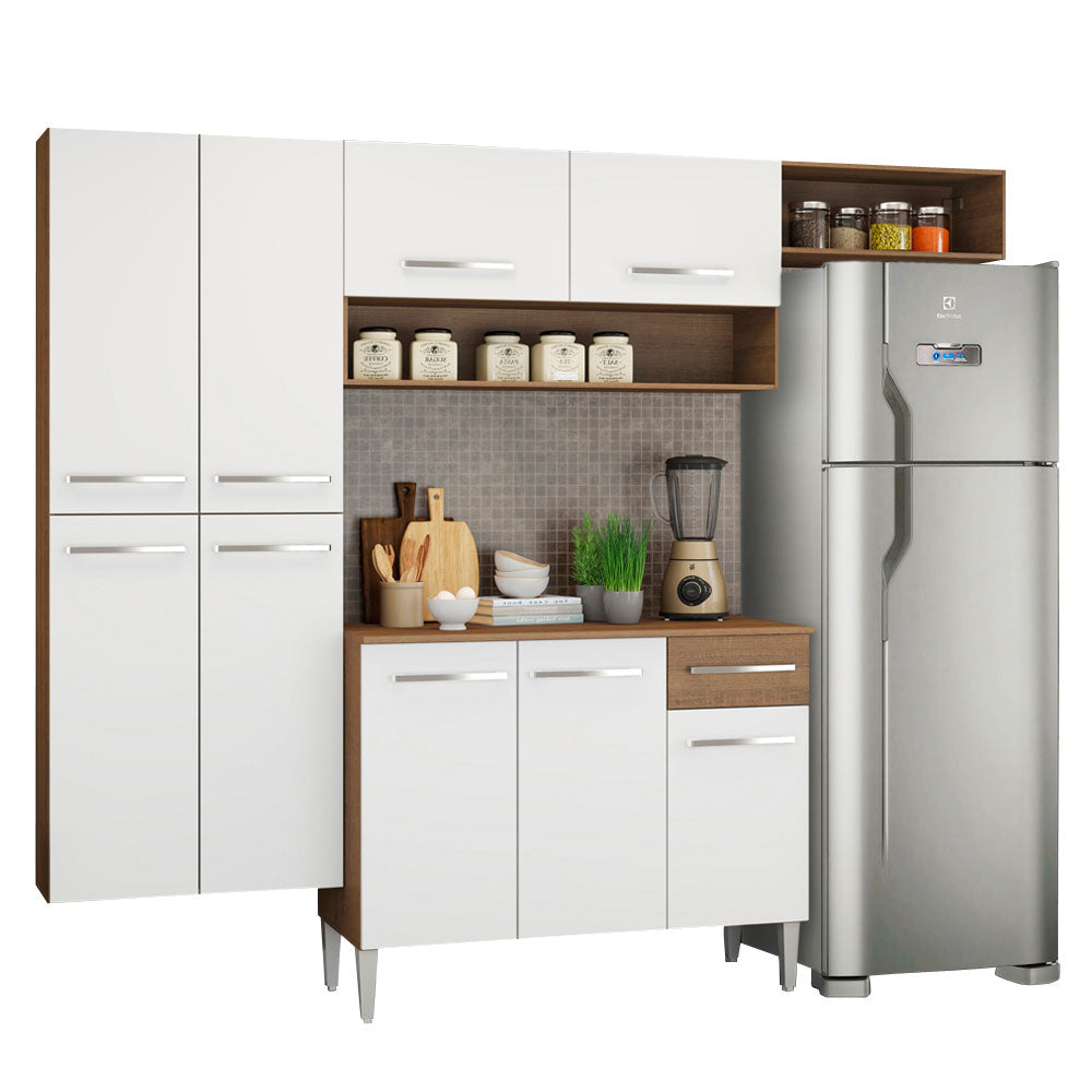 Combo completo de Cocina 229 cm 9 Puertas 1 Cajón Blanco/Marrón Emilly Madesa