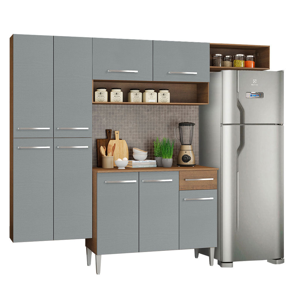 Combo completo de Cocina 229cm Marrón/Gris Emilly Fit