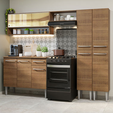 Combo completo de Cocina 229 cm 9 Puertas 1 Cajón Marrón Emilly Madesa