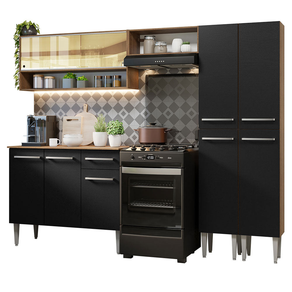 Combo completo de Cocina 229cm Marrón/Negro Emilly Madesa 04