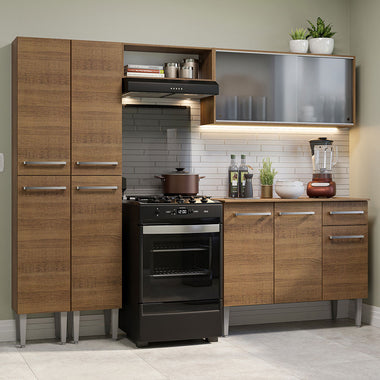 Combo completo de Cocina 229 cm 9 Puertas 1 Cajón Marrón Emilly Madesa