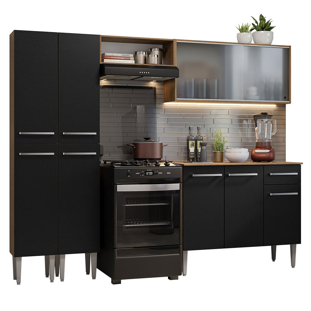 Combo completo de Cocina 229cm Marrón/Negro Emilly Madesa 05